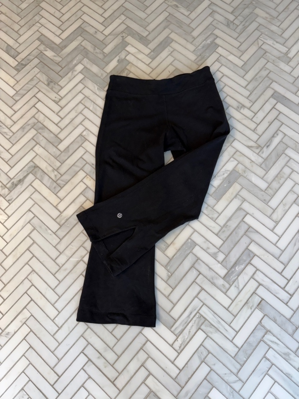 lululemon athletica Black Yoga cropped Flare Leggings with Reflective Logo